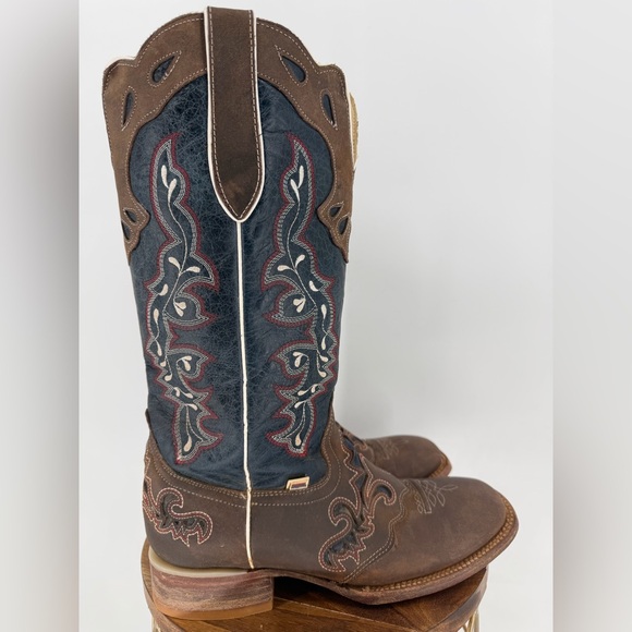 Rockin Leather Women’s Tall Distressed Brown Boot w/ Blue Shaft 2121 Size 9.5 - Picture 3 of 10